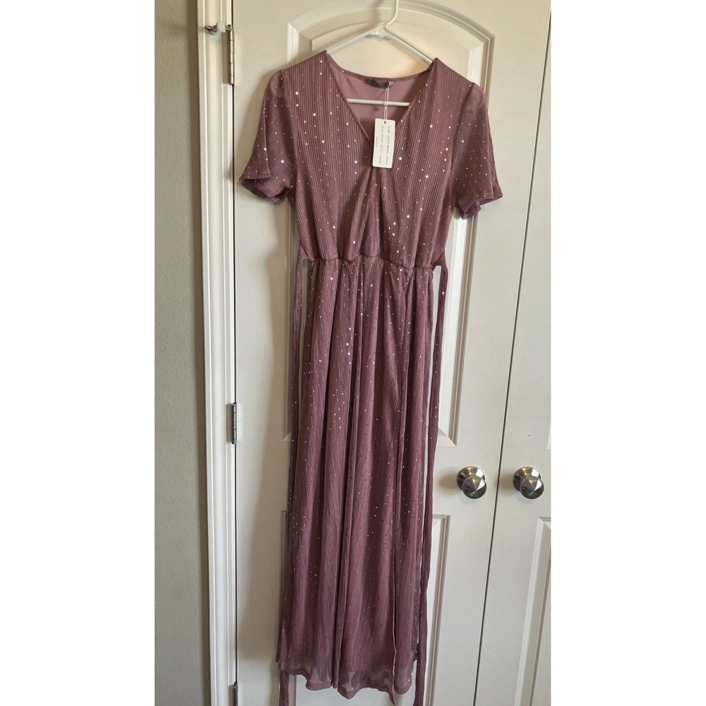 New Simplee sparkle long dress party Evening Gown Rose color size Small C181